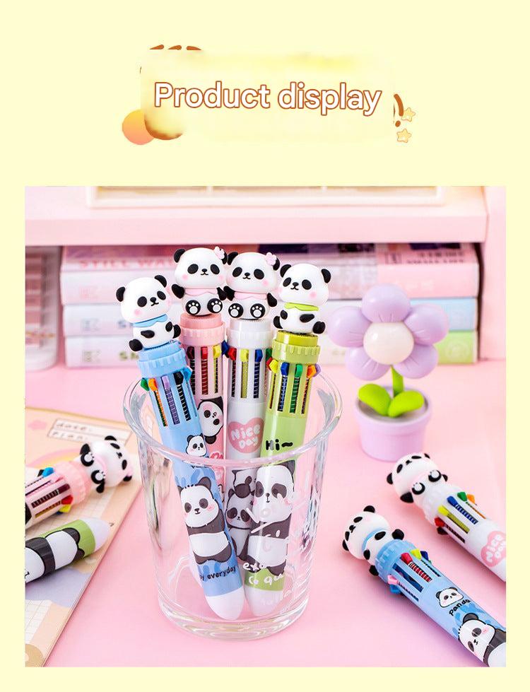 top view of panda-theme colorful pen