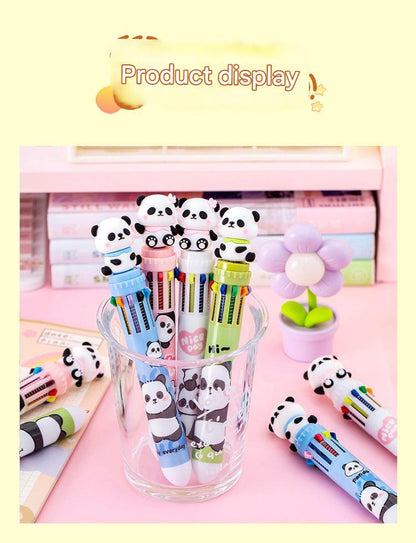 top view of panda-theme colorful pen