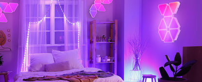 LED triangle lights in dark lighted room