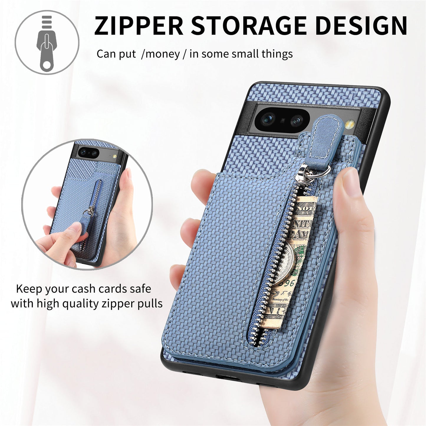 Carbon Fiber Wallet Phone Case with Stand for Google Pixel 8 & 7 Series - Versatile, Protective, and Stylish