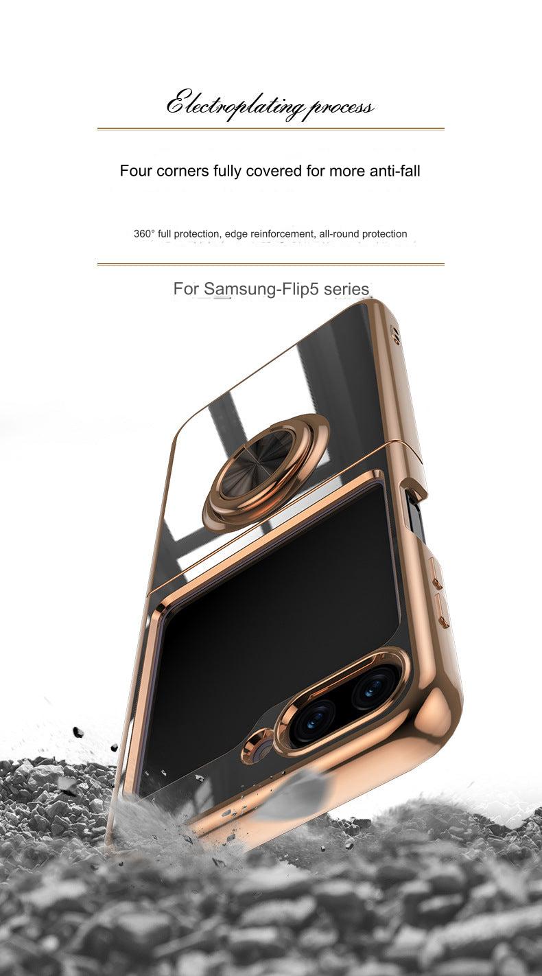 Samsung Galaxy Z Flip 6 Copper Plated Ring Stand Magnetic Phone Case - Shockproof & Fingerprint Resistant