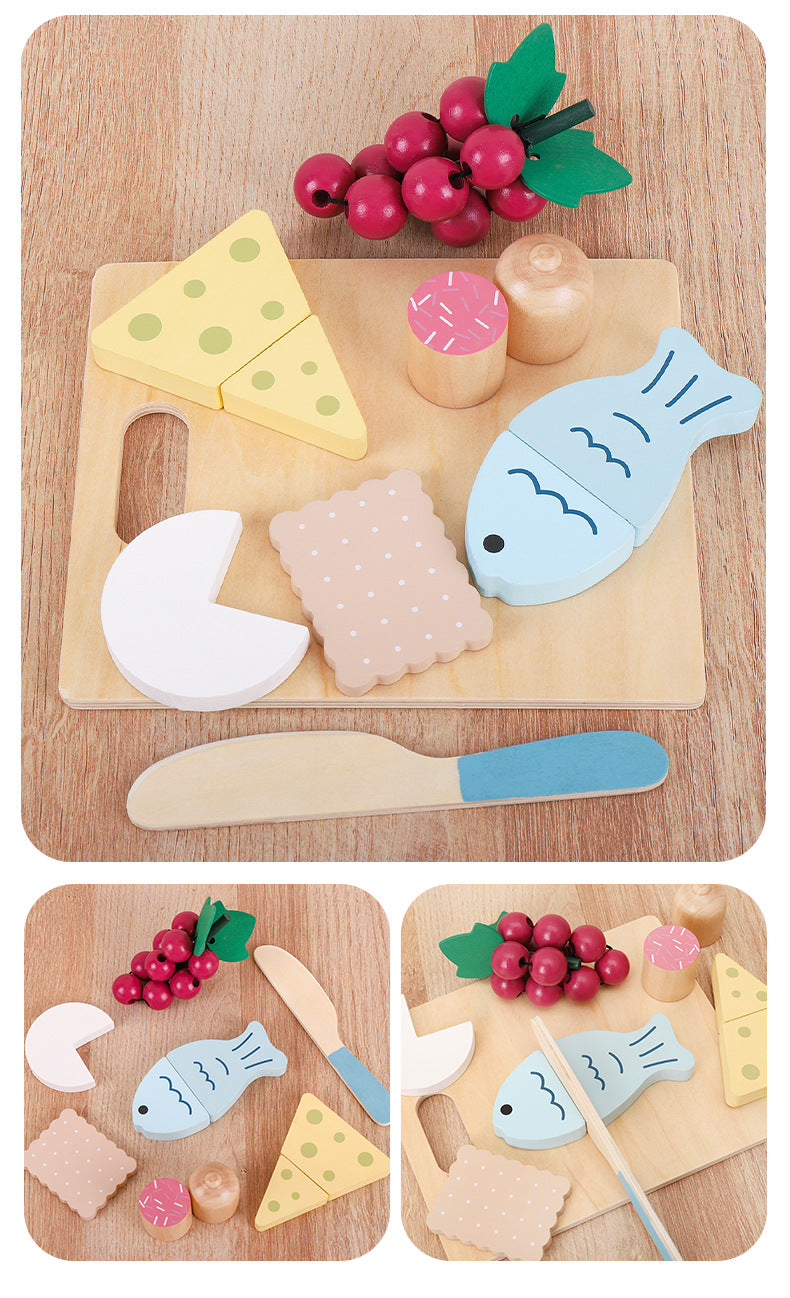 wooden play food set with burger and fries for kids pretend play