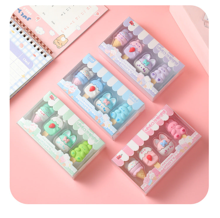 Bunny and ice cream cone eraser set colorful