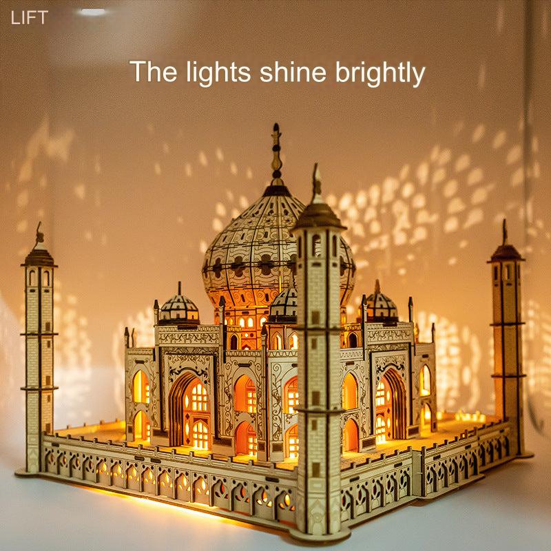 Taj Mahal Wooden Model Kit with LED Lighting - DIY 3D Puzzle for Kids Ages 7-14 | Unique Decorative Collectible