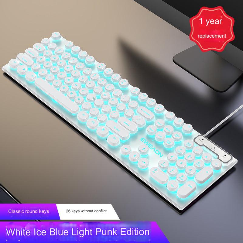 EWEADN GX330 Retro Punk Mechanical Gaming Keyboard & RGB Mouse Set - USB Wired, Ergonomic Design, 1600 DPI