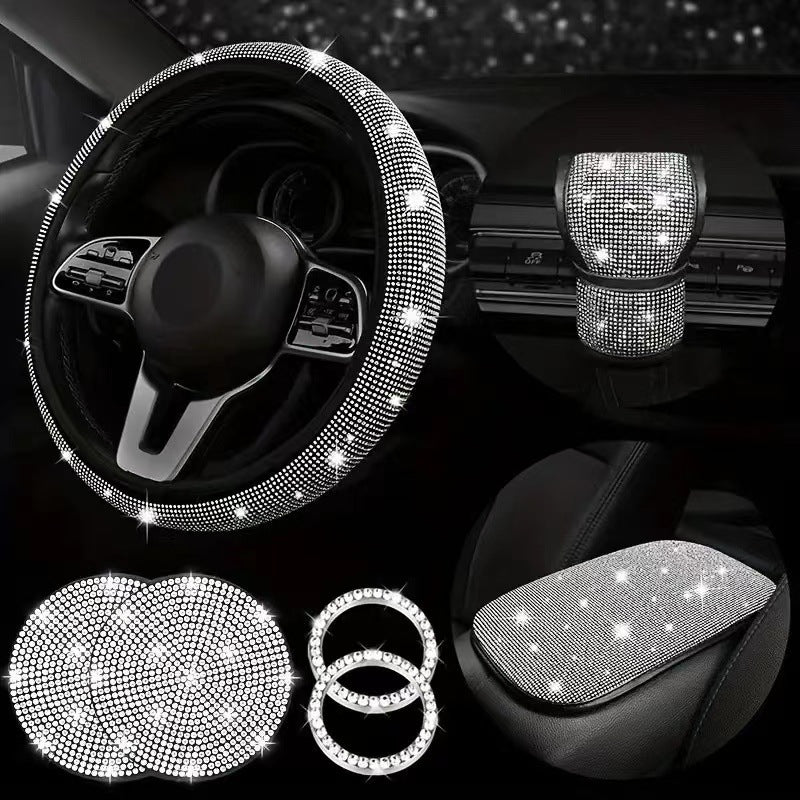 Luxurious crystal-embellished car steering wheel cover