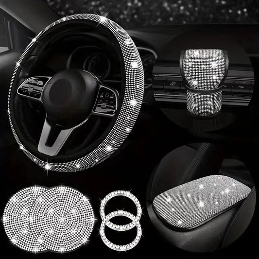 Luxurious crystal-embellished car steering wheel cover