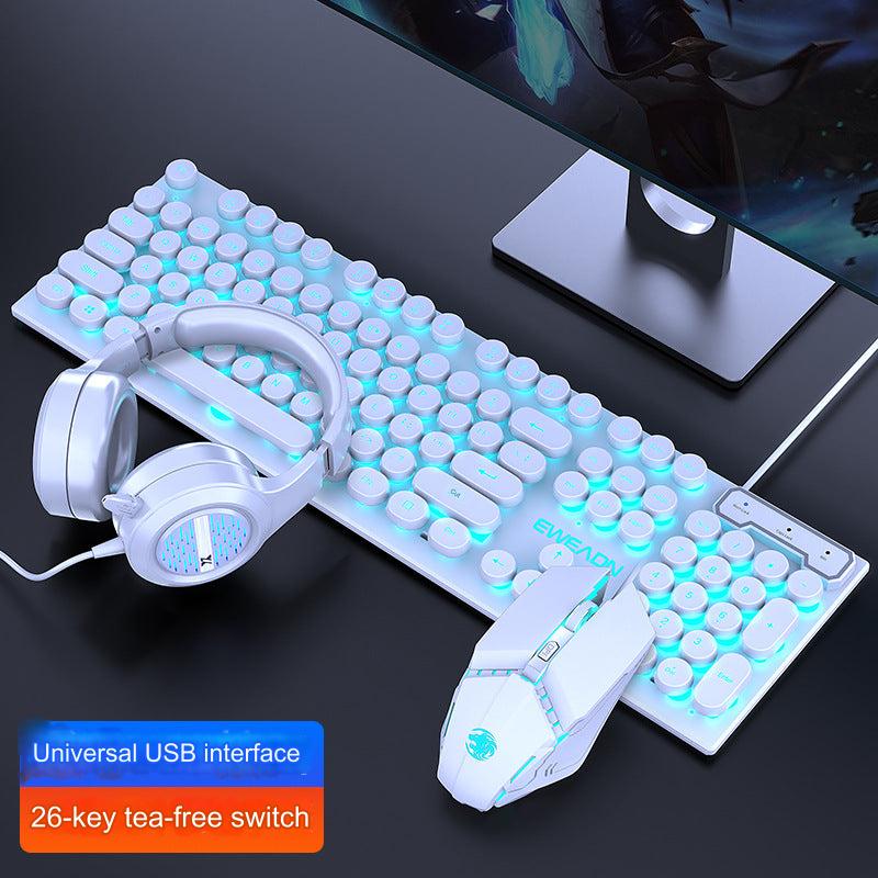 EWEADN GX330 Retro Punk Mechanical Gaming Keyboard & RGB Mouse Set - USB Wired, Ergonomic Design, 1600 DPI