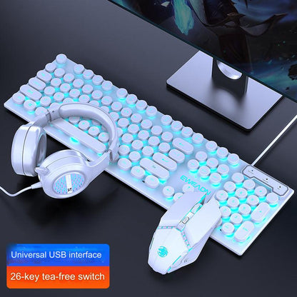 EWEADN GX330 Retro Punk Mechanical Gaming Keyboard & RGB Mouse Set - USB Wired, Ergonomic Design, 1600 DPI