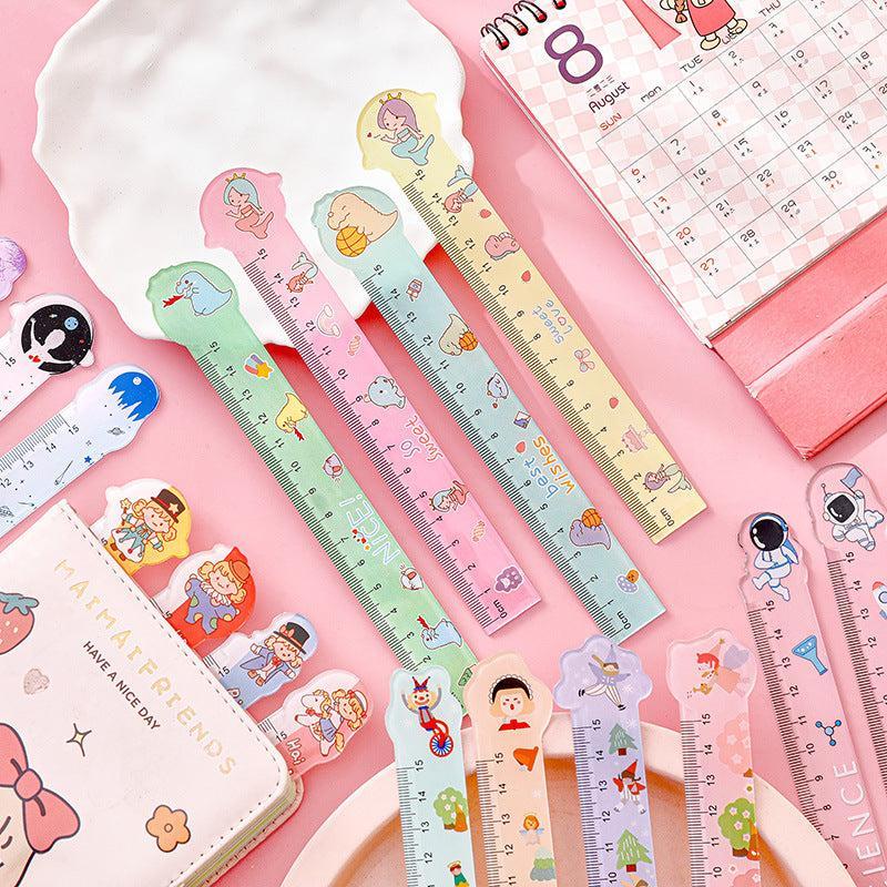 adorable cartoon character measuring ruler