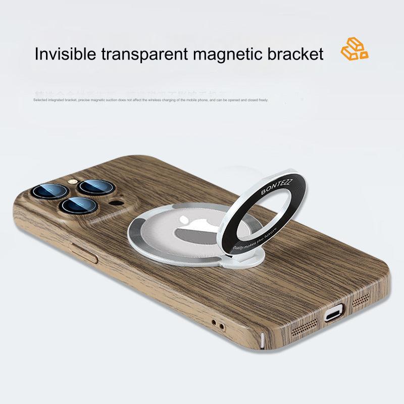 Stylish Magnetic Phone Case with Stand for iPhone 14/15 - All-Weather Protection & Premium Wood Finish