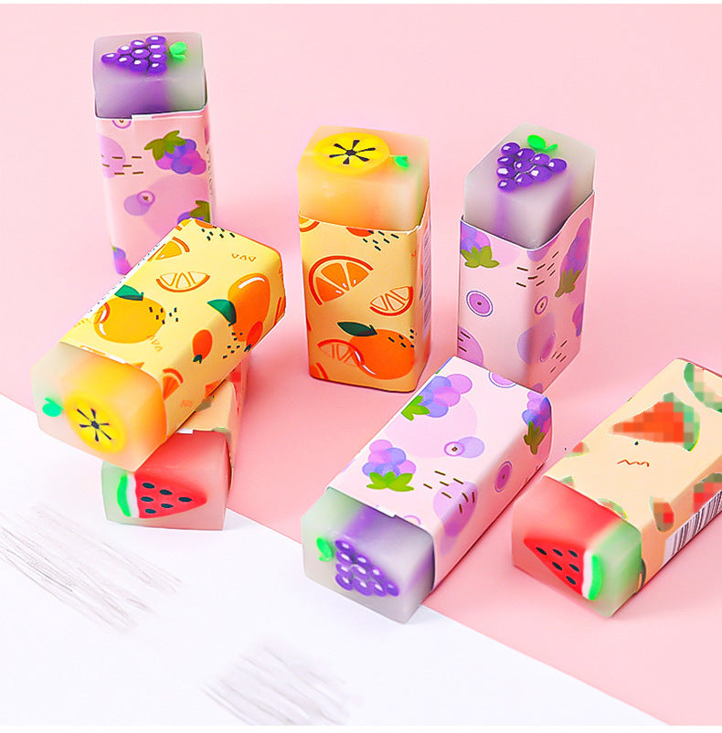 bulk pack of colorful fruit erasers