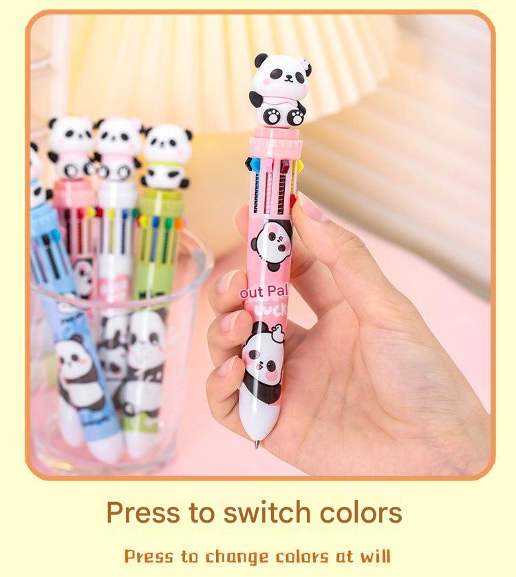 cute panda print multi-color pen detailed view