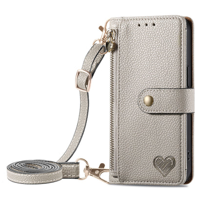 Stylish iPhone 16 Pro Max Heart-Shaped PU Leather Case with RFID Protection & Adjustable Strap