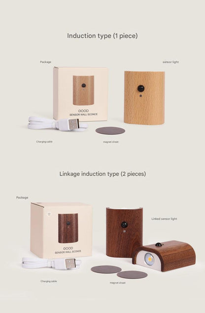 minimalist style wood grain night light in use