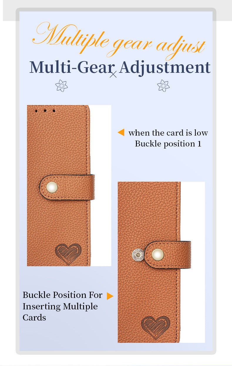 Stylish iPhone 16 Pro Max Heart-Shaped PU Leather Case with RFID Protection & Adjustable Strap