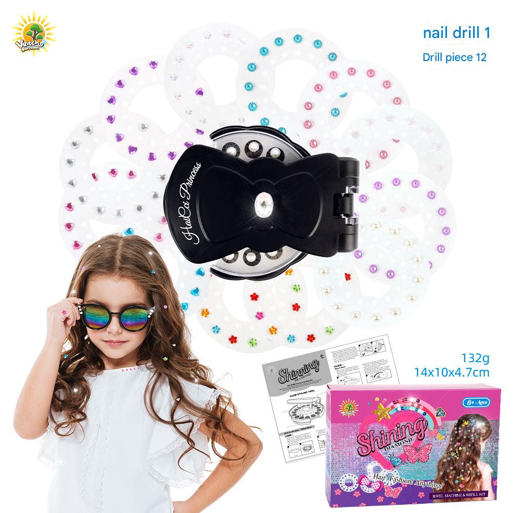 girl playing with hair gem styling kit