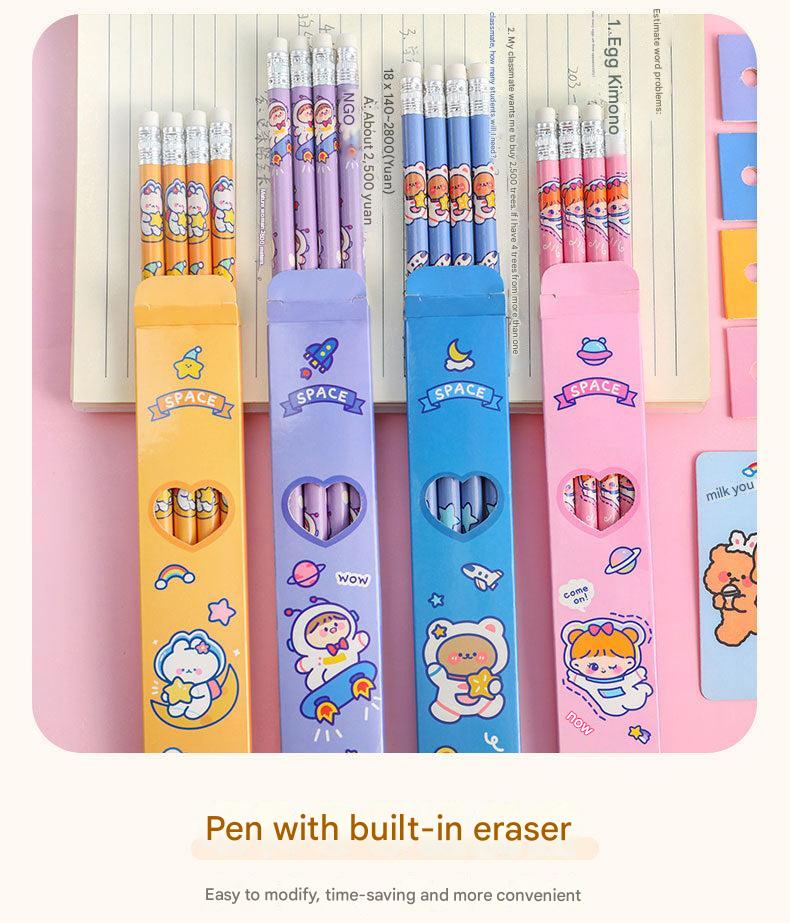 educational writing wooden pencil with space theme