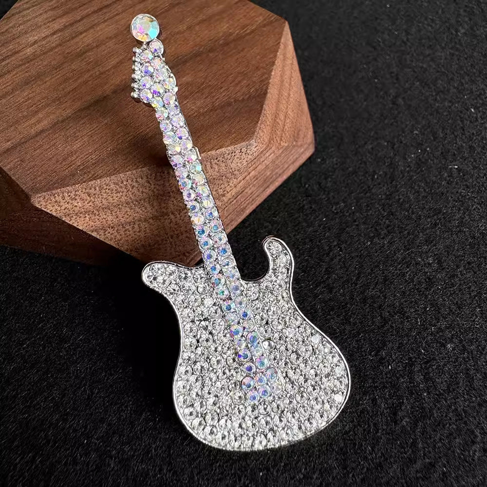 Trendy rhinestone guitar-shaped pin image 4