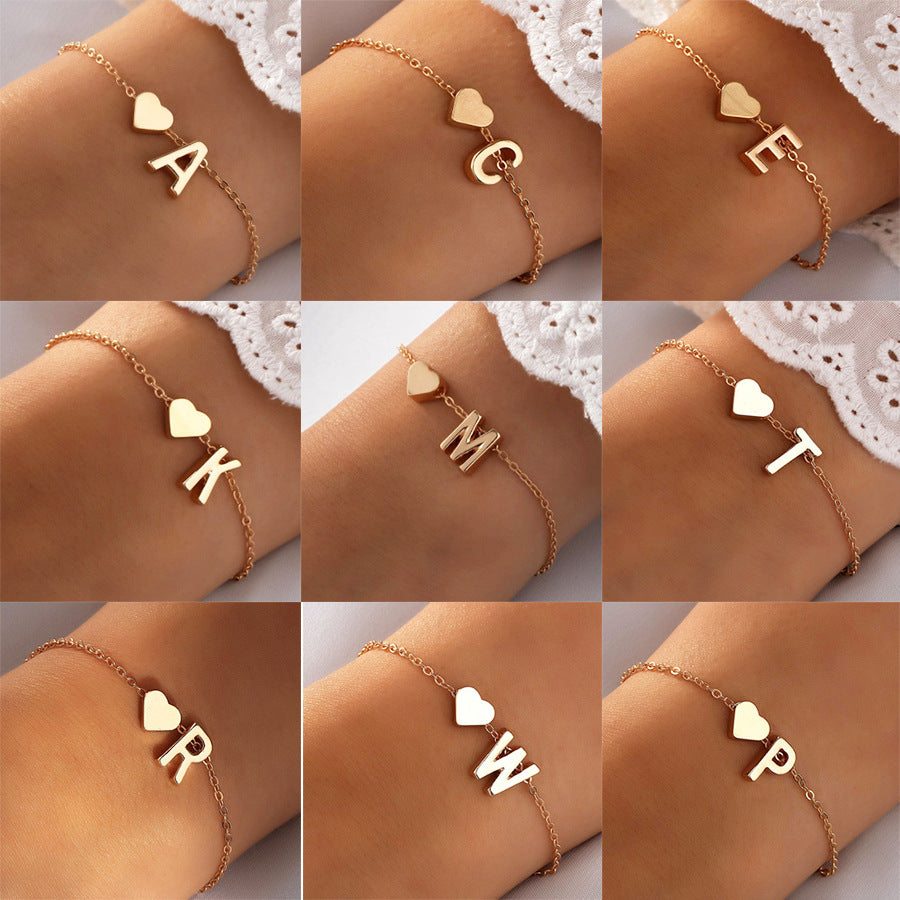 Gold alphabet heart bracelet