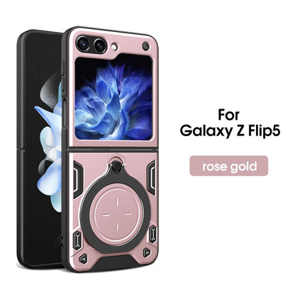 Durable Samsung Z Flip5 Ring Stand Case - Foldable Armored Protection Cover