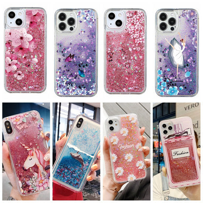 Cute Unicorn & Dolphin Liquid Glitter Phone Case for iPhone and Samsung - Shockproof TPU Protection