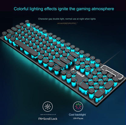 EWEADN GX330 Retro Punk Mechanical Gaming Keyboard & RGB Mouse Set - USB Wired, Ergonomic Design, 1600 DPI