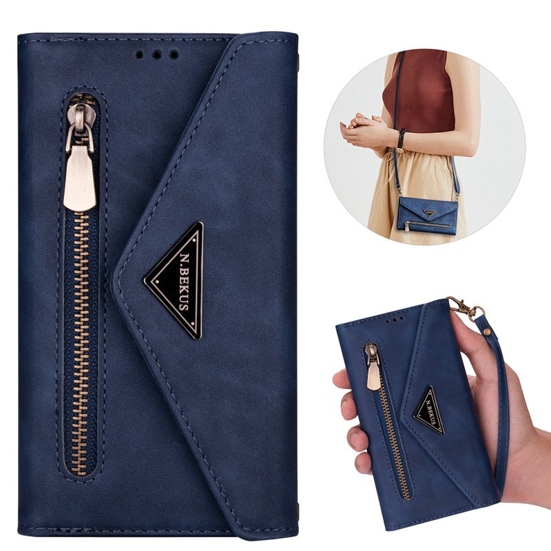 Premium PU Leather Wallet Case for iPhone & Samsung - Multi-Card Holder with Zipper Closure