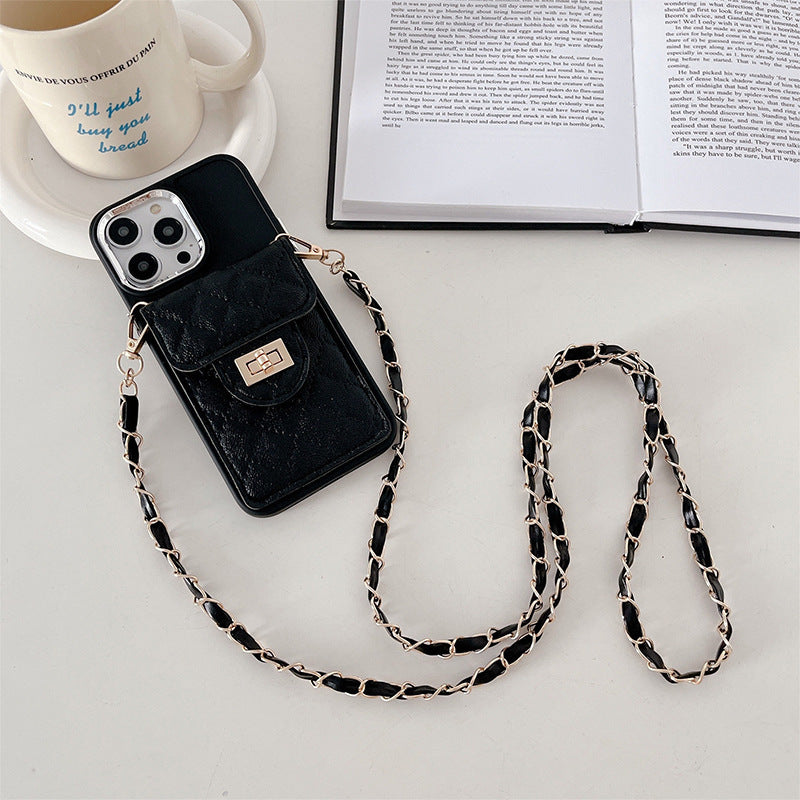 Luxurious Lock Closure Wallet Case for iPhone 15 Series - Versatile Crossbody Design with Chain Strap