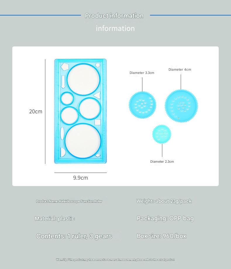 colorful multi-purpose ruler with stencils top view