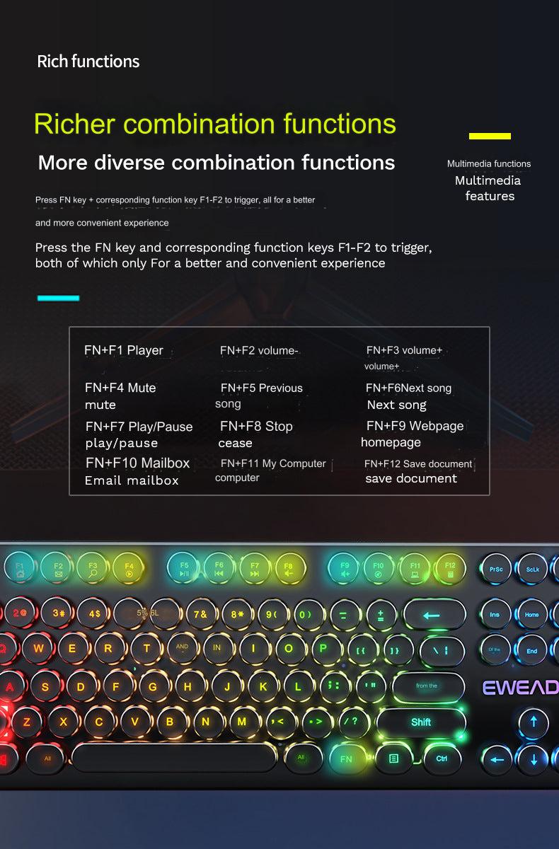 EWEADN GX330 Retro Punk Mechanical Gaming Keyboard & RGB Mouse Set - USB Wired, Ergonomic Design, 1600 DPI