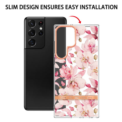 Stylish TPU + PC Protective Case for Samsung Galaxy S24 Series - Transparent Floral Design