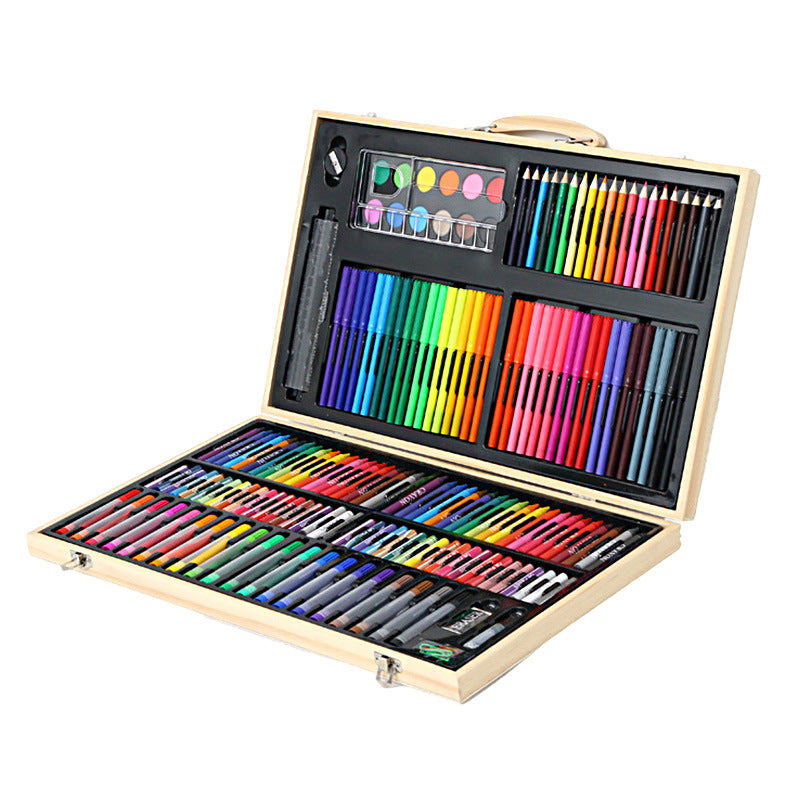 Deluxe Wooden Art Set for Kids - 180-Piece Painting Supplies Gift Box