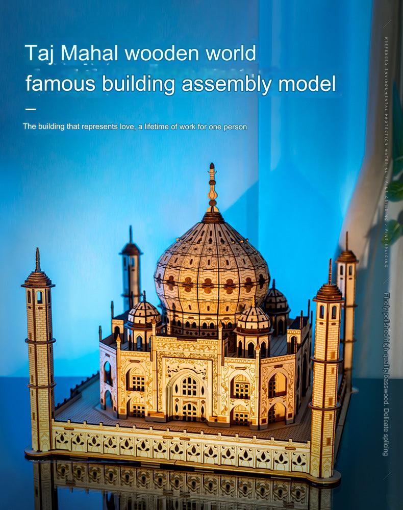 Taj Mahal Wooden Model Kit with LED Lighting - DIY 3D Puzzle for Kids Ages 7-14 | Unique Decorative Collectible