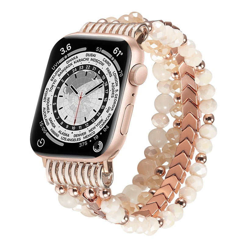 Elegant Crystal Beaded Apple Watch Band – Fashionable Stainless Steel Strap for 38mm/40mm/41mm and 42mm/44mm/45mm Models