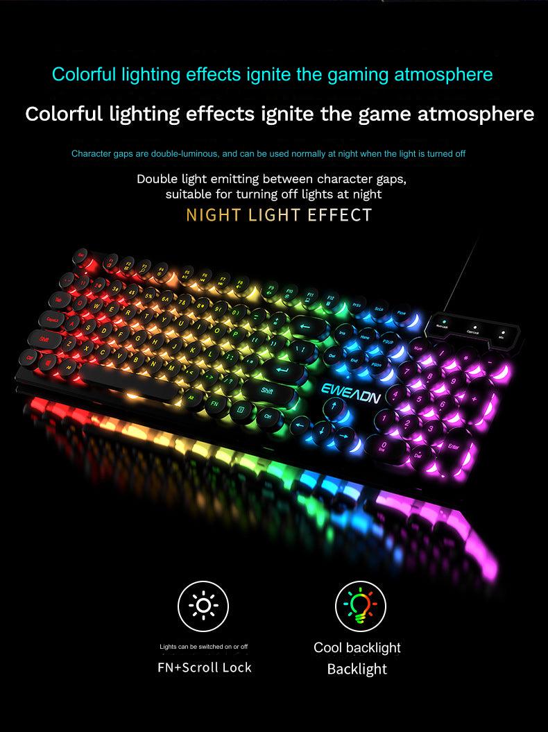 EWEADN GX330 Retro Punk Mechanical Gaming Keyboard & RGB Mouse Set - USB Wired, Ergonomic Design, 1600 DPI