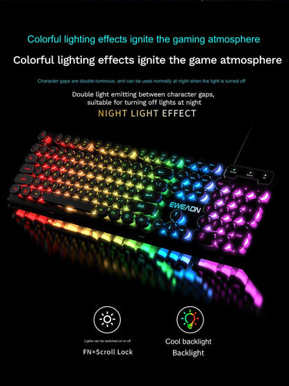 EWEADN GX330 Retro Punk Mechanical Gaming Keyboard & RGB Mouse Set - USB Wired, Ergonomic Design, 1600 DPI