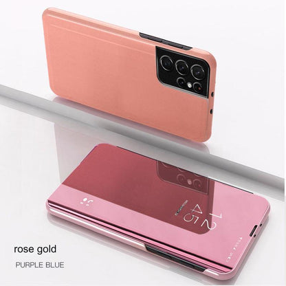 Premium Samsung Galaxy S24 Mirror Flip Case - Stylish & Durable Protective Cover for S23, S22, Note 20, S21 Series - Shockproof & Functional Stand