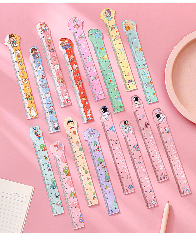 adorable cartoon character measuring ruler