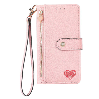 Stylish iPhone 16 Pro Max Heart-Shaped PU Leather Case with RFID Protection & Adjustable Strap