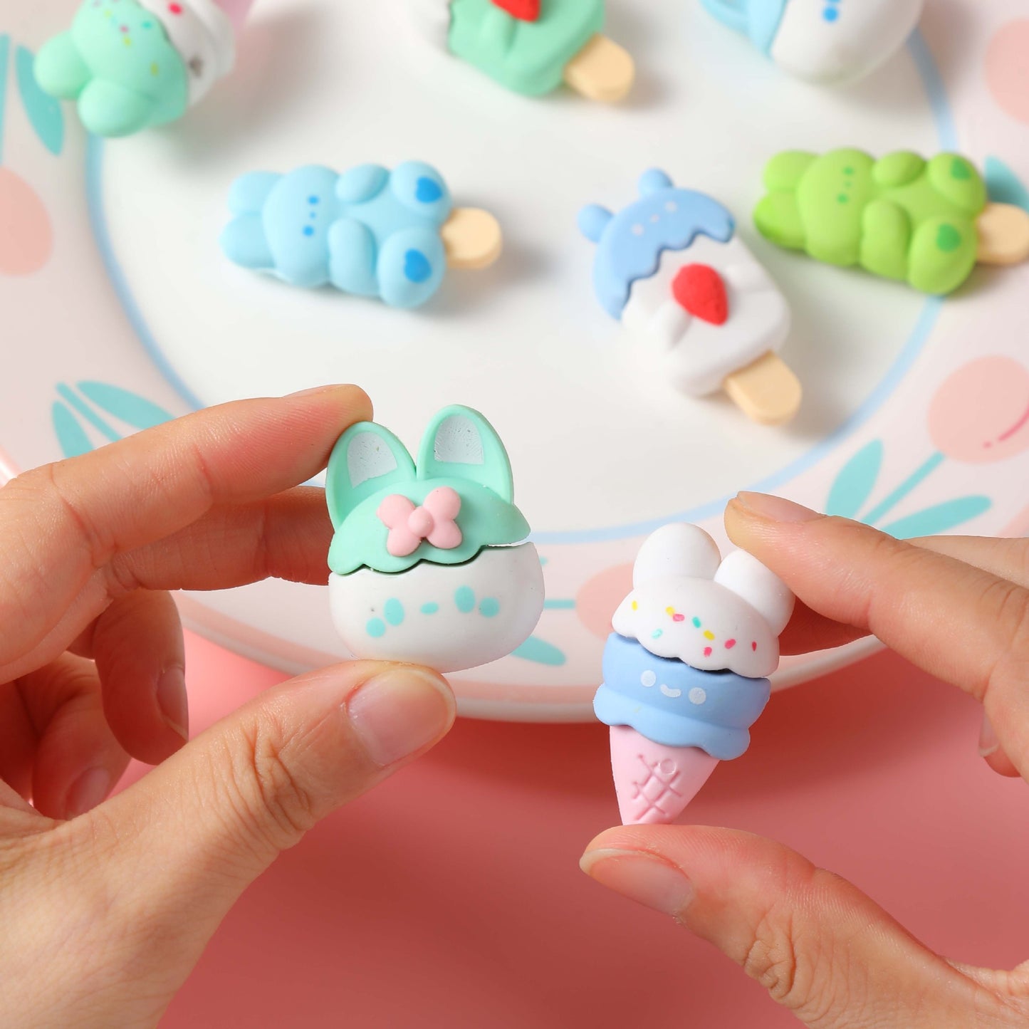 Bunny dessert eraser blue ice cream cone design