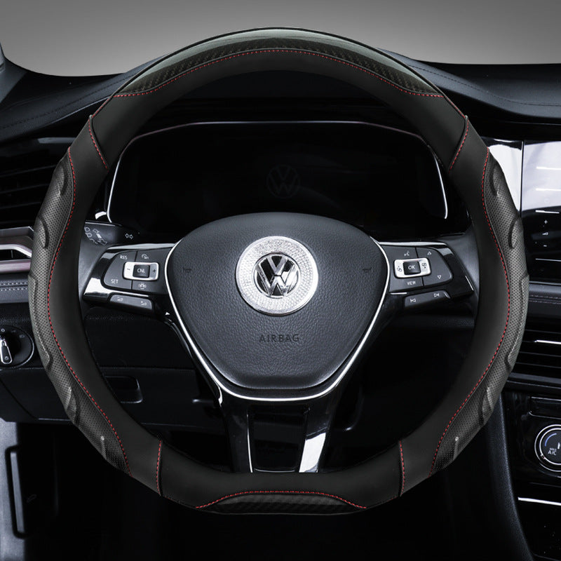 luxury black and white steering wheel cover installed