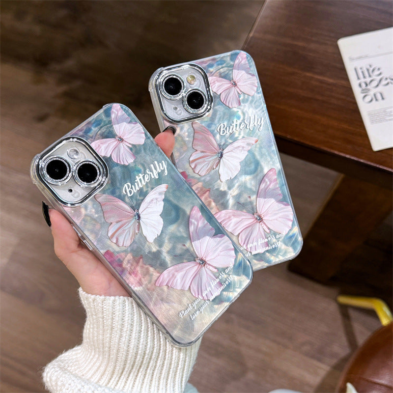 Stylish Pink Butterfly TPU iPhone Case – Compatible with iPhone 11, 12, 13, 14, 15 Series - Protective & Trendy Design