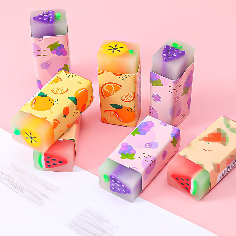 bulk pack of colorful fruit erasers