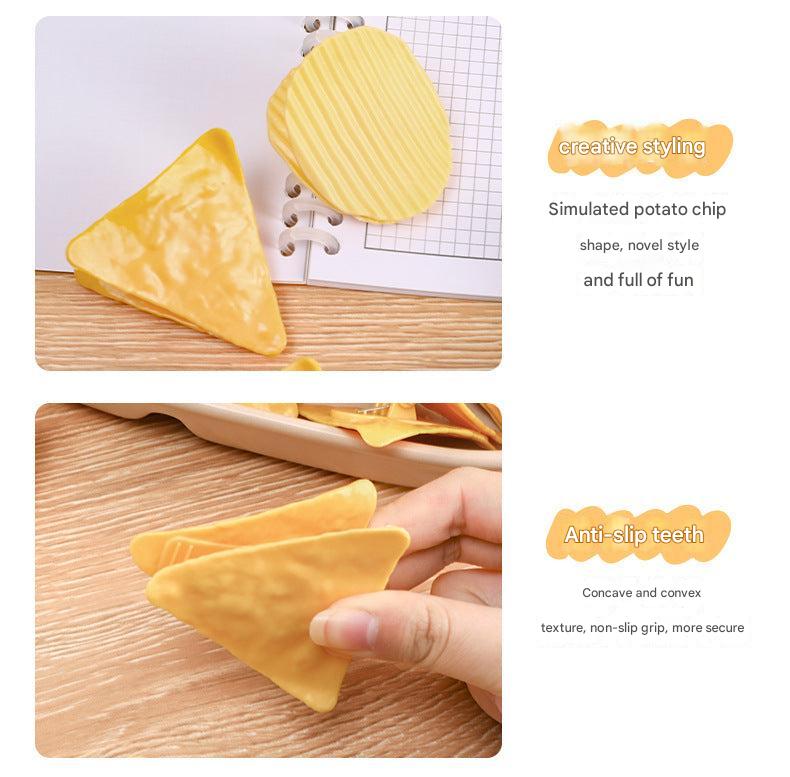 yellow triangle bag clip securing snack bag