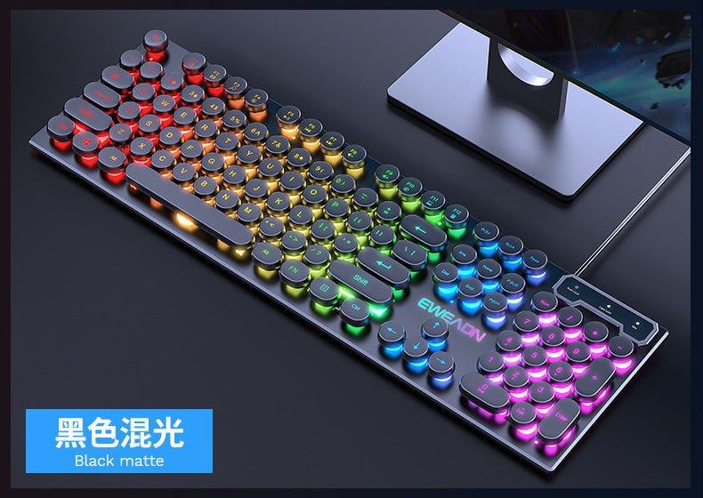 EWEADN GX330 Retro Punk Mechanical Gaming Keyboard & RGB Mouse Set - USB Wired, Ergonomic Design, 1600 DPI