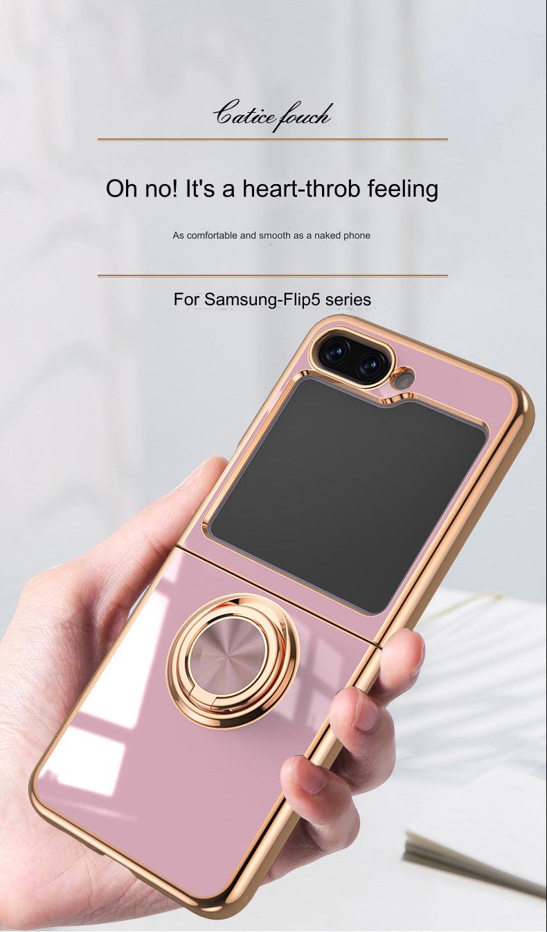 Samsung Galaxy Z Flip 6 Copper Plated Ring Stand Magnetic Phone Case - Shockproof & Fingerprint Resistant