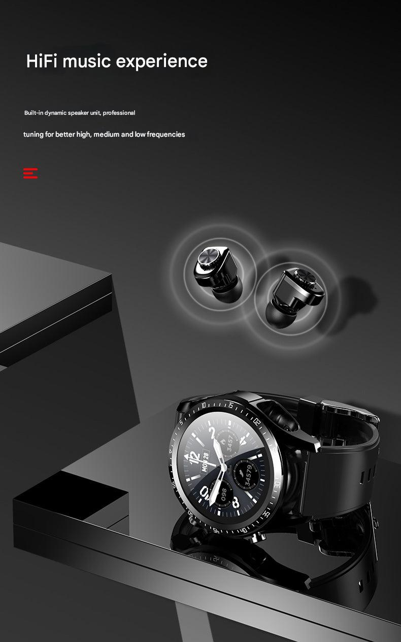 Smartwatch with earbuds front view
