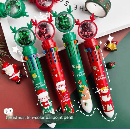 festive retractable multicolored pen with Christmas design