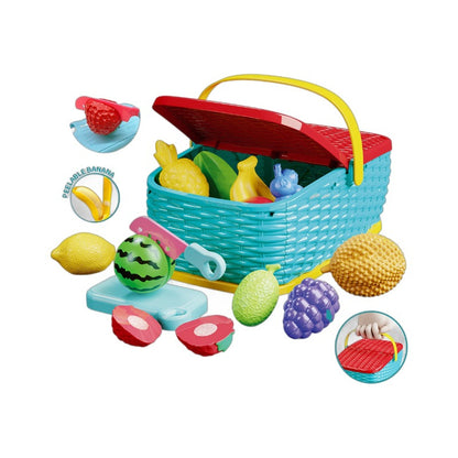 cartoon picnic basket toy with kitchen food set